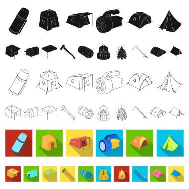 Çadır çeşitleri set koleksiyonu tasarım için simgeleri düz. Resimde web geçici barınak ve vektör simge stok konut.