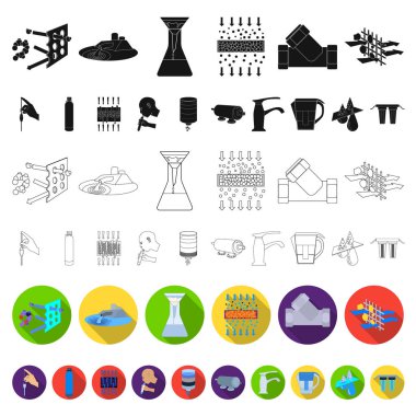 Su filtrasyon sistemi düz simgeler set koleksiyonu tasarım için. Temizlik ekipmanları vektör simge stok web çizim.