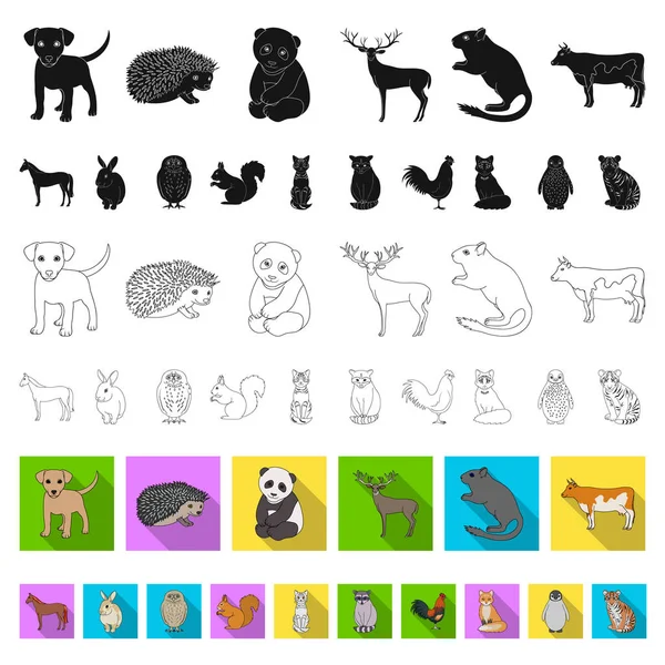 Animales realistas iconos planos en la colección de conjuntos para el diseño. Animales salvajes y domésticos vector símbolo stock web ilustración . — Vector de stock