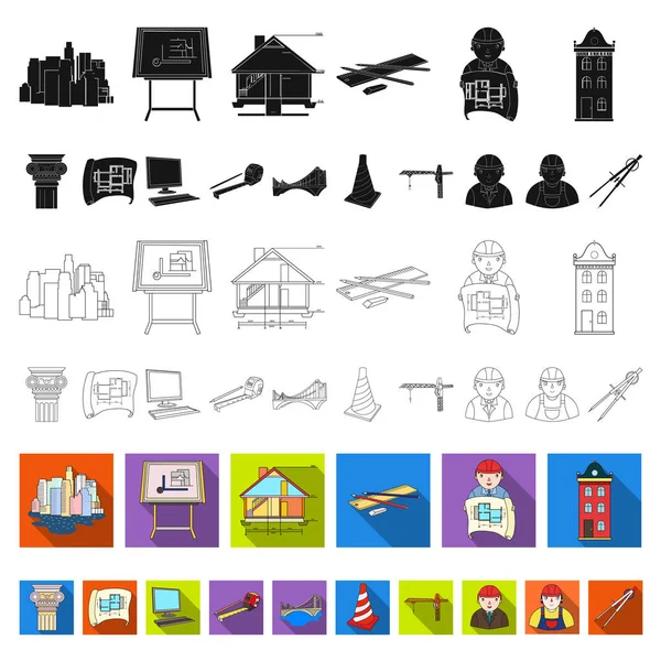 Architecture and construction flat icons in set collection for design. Architect and equipment vector symbol stock web illustration. — Stock Vector