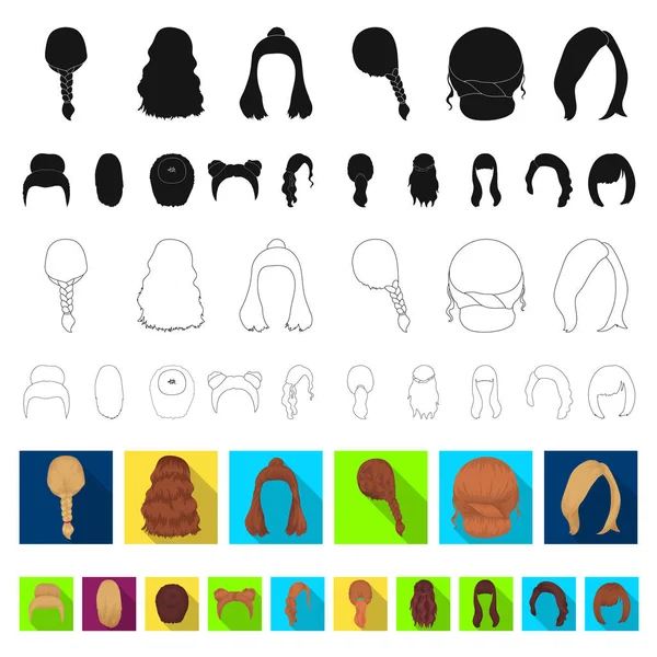 Peinado femenino iconos planos en colección de conjuntos para el diseño. Elegante corte de pelo vector símbolo stock web ilustración . — Vector de stock