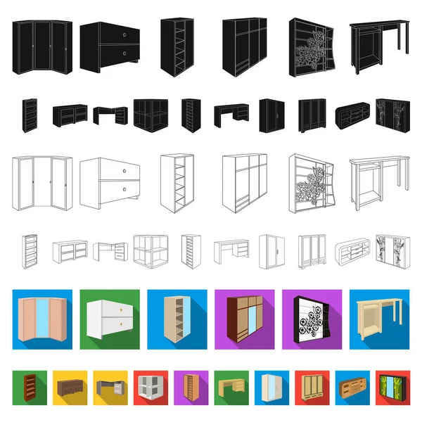 Muebles de dormitorio iconos planos en colección de conjuntos para el diseño. Muebles de madera modernos vector isométrico símbolo stock web ilustración . — Vector de stock