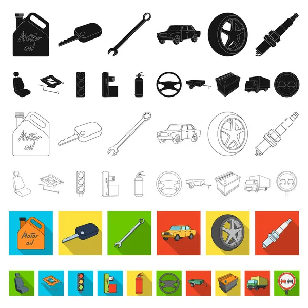 Carro, ícones de veículo plana em coleção de conjuntos para design. Ilustração web do símbolo do vetor do carro e do equipamento . —  Vetores de Stock