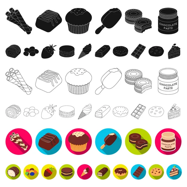 Chocolate Postres iconos planos en la colección de conjuntos para el diseño. Chocolate y dulces vector símbolo stock web ilustración . — Vector de stock