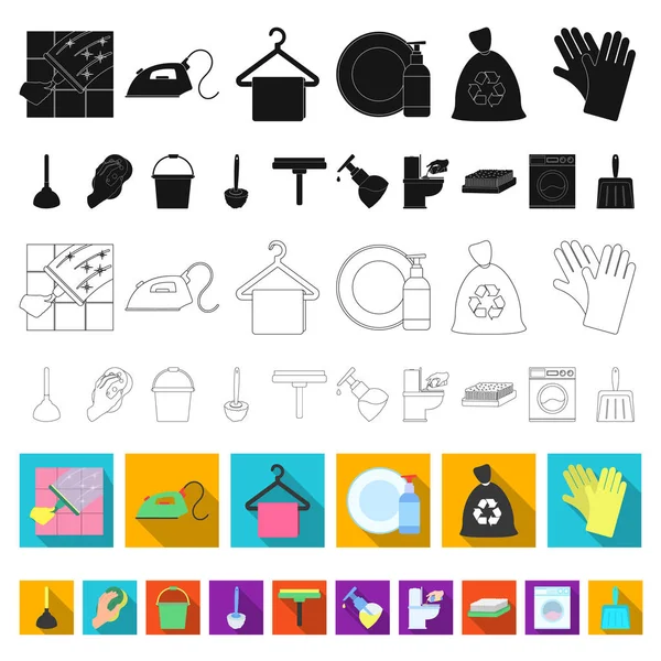 Cleaning and maid flat icons in set collection for design. Equipment for cleaning vector symbol stock web illustration.