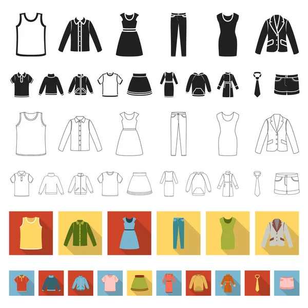 Diferentes tipos de ropa iconos planos en la colección de conjuntos para el diseño. Ropa y estilo vector símbolo stock web ilustración . — Vector de stock
