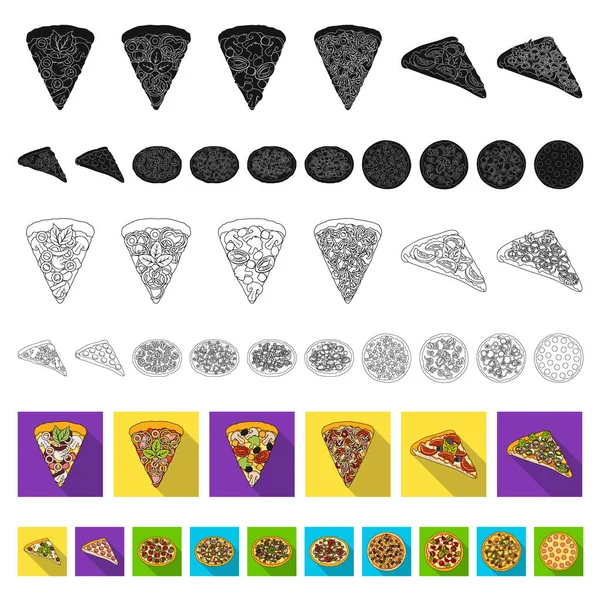 Farklı pizza set koleksiyonu tasarım için düz simgeler. Pizza yemek vektör simge stok web çizim. — Stok Vektör