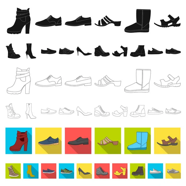 Inne buty płaskie ikony w kolekcja zestaw do projektowania. Mężczyzn i kobiet buty symbol web czas ilustracja wektorowa. — Wektor stockowy