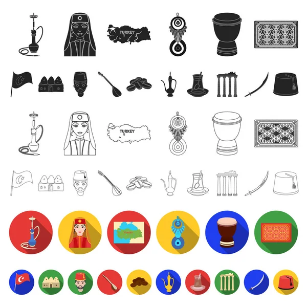 Turquía país iconos planos en la colección de conjuntos para design.Travel y atracciones vector símbolo stock web ilustración . — Vector de stock