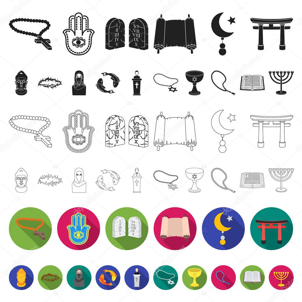 Religion and belief flat icons in set collection for design. Accessories, prayer vector symbol stock  illustration.