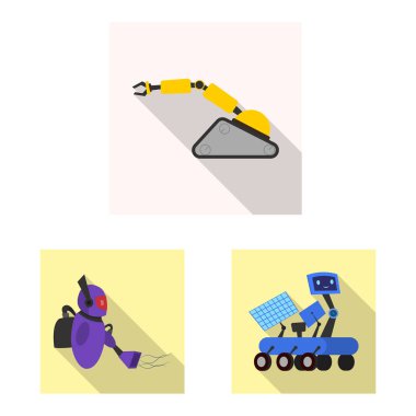 Robot ve fabrika logosu yalıtılmış nesne. Robot ve uzay hisse senedi vektör çizim topluluğu.