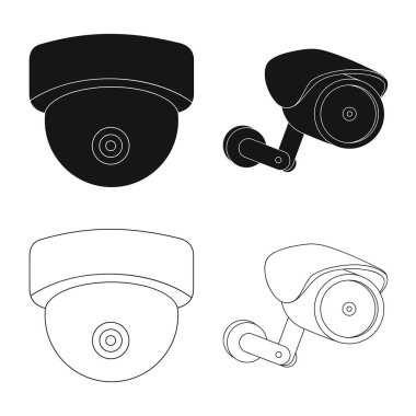 Cctv ve kamera işareti vektör tasarımı. Web için cctv ve sistem hisse senedi simgesi kümesi.