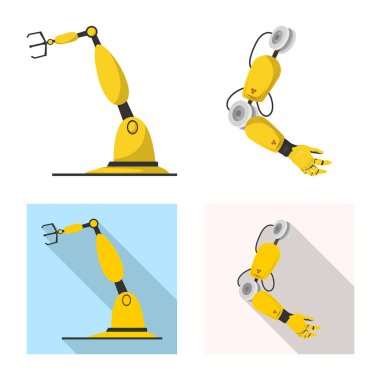Robot ve fabrika simge vektör tasarımı. Hisse senedi için robot ve uzay vektör simge topluluğu.