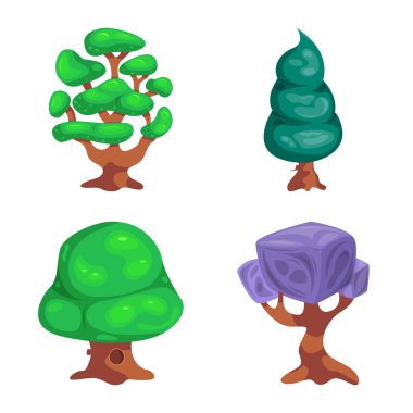 Ağaç ve doğa işaret yalıtılmış nesne. Ağaç ve taç hisse senedi vektör çizim topluluğu.