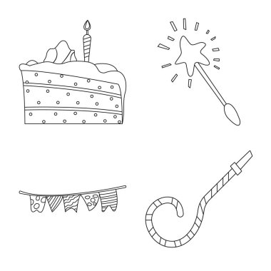 Parti ve Doğum günü logo vektör tasarımı. Parti ve kutlama hisse senedi vektör çizim seti.