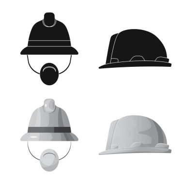 İllüstrasyon işareti şapkalar ve kap vektör. Şapkalar ve hisse senedi için aksesuar vektör simge kümesi.