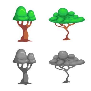 Ağaç ve doğa sembolü yalıtılmış nesne. Web için ağaç ve taç hisse senedi simgesi kümesi.