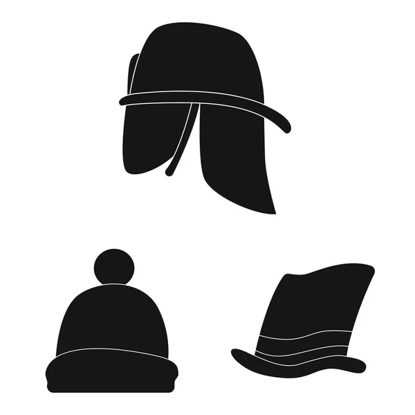 Şapkalar ve kap işareti yalıtılmış nesne. Şapkalar ve hisse senedi için aksesuar vektör ikon koleksiyonu. — Stok Vektör