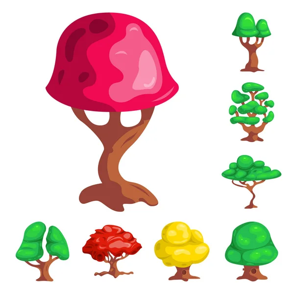 Illustrazione vettoriale di albero e segno della natura. Raccolta di icone vettoriali albero e corona per stock . — Vettoriale Stock