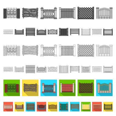 Farklı çitin set koleksiyonu tasarım için düz simgeler. Dekoratif eskrim sembol stok web illüstrasyon vektör.