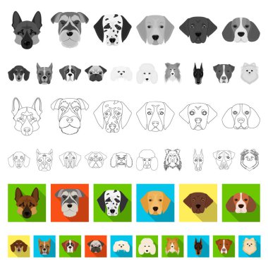 Köpek ırkları set koleksiyonu tasarım için simgeleri düz. Bir köpek vektör simge stok illüstrasyon namlu.