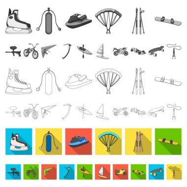 Aşırı spor set koleksiyonu tasarım için düz simgeler. Spor çeşitleri simge stok illüstrasyon vektör.