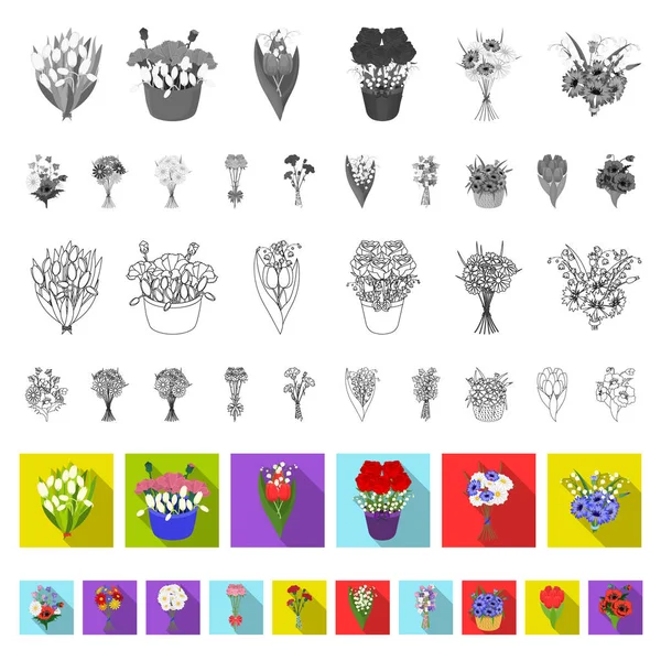 Un ramo de flores frescas iconos planos en la colección de conjuntos para el diseño. Varios ramos vector símbolo stock web ilustración . — Archivo Imágenes Vectoriales