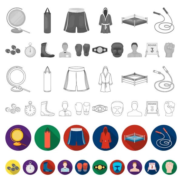 Boxing extreme sports flat icons in set collection for design. Boxer and attributes vector symbol stock web illustration. — Stock Vector