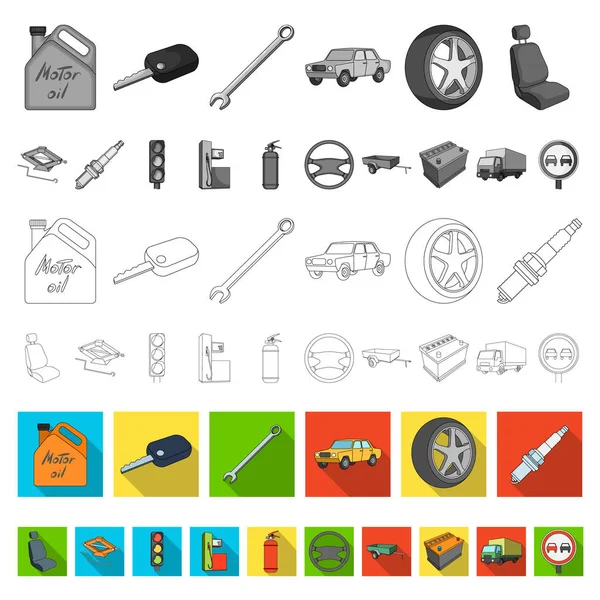 Coche, iconos planos del vehículo en la colección del sistema para el diseño. Coche y equipo vector símbolo stock web ilustración . — Vector de stock