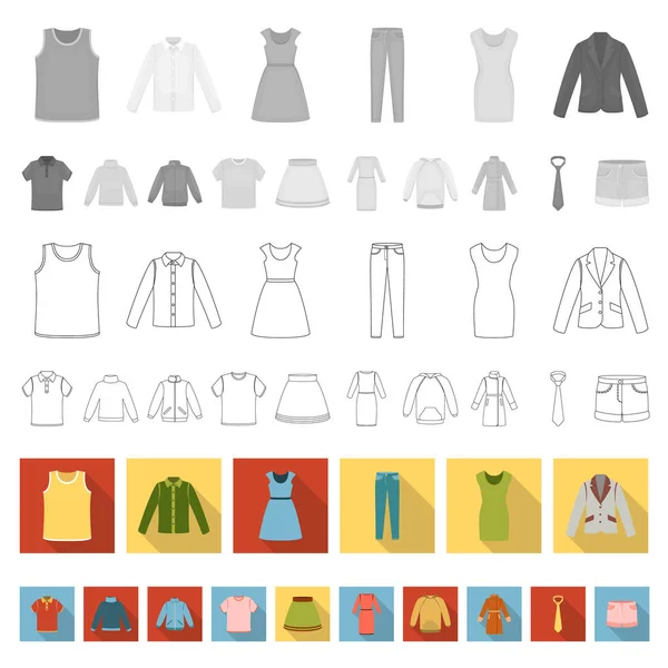 Diferentes tipos de ropa iconos planos en la colección de conjuntos para el diseño. Ropa y estilo vector símbolo stock web ilustración . — Vector de stock