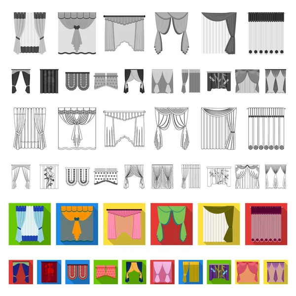 Различные виды штор плоские иконки в коллекции наборов для дизайна. Занавески и лямбрекены векторные символы . — стоковый вектор