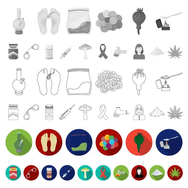 Narkotikamissbruk och attribut platt ikoner i set samling för design. Missbrukare och drog vektor symbol lager web illustration. — Stock vektor