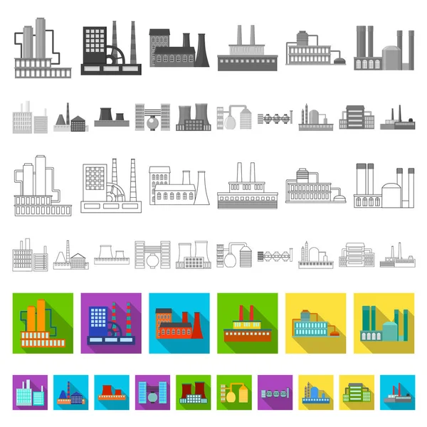 공장 및 시설 평면 디자인에 대 한 설정된 컬렉션에 아이콘. 공장 및 장비 벡터 기호 재고 웹 일러스트 레이 션. — 스톡 벡터