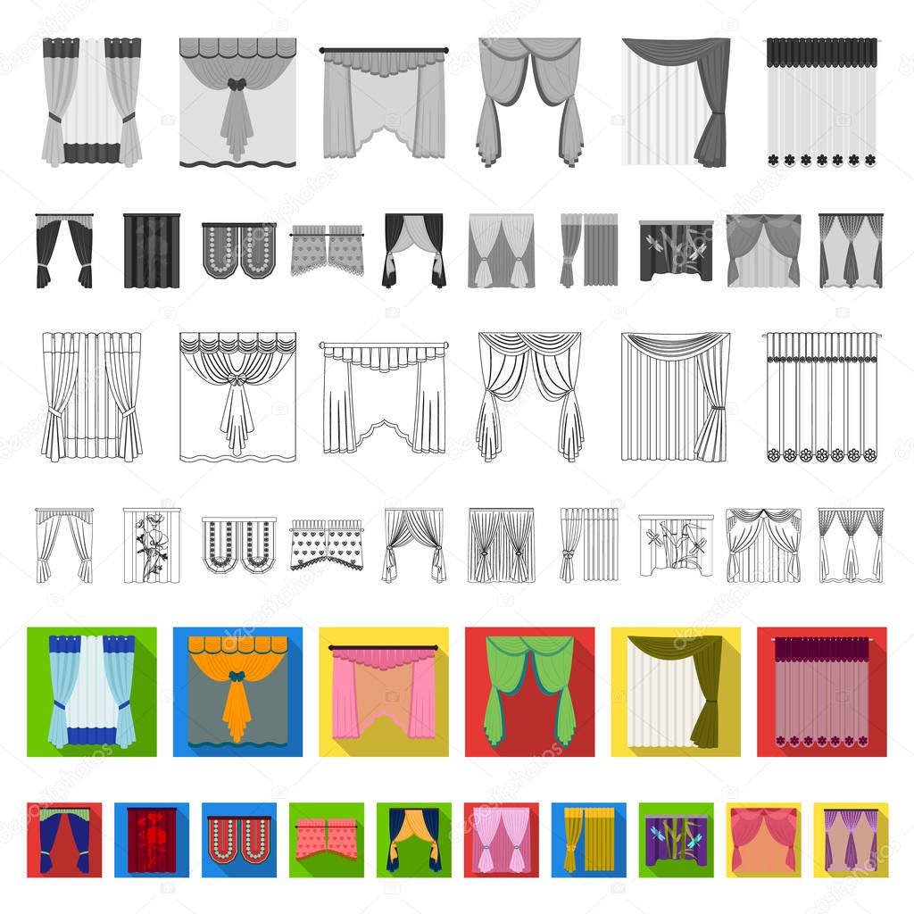 Different kinds of curtains flat icons in set collection for design. Curtains and lambrequins vector symbol stock web illustration.