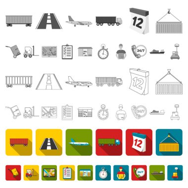 Tasarım için set koleksiyonunda lojistik servis daire simgeleri. Lojistik ve ekipman vektör sembolü web illüstrasyonu.