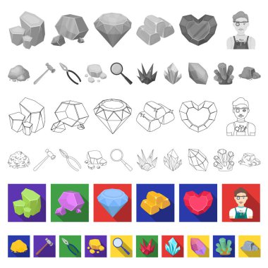 Değerli mineraller set koleksiyonu tasarım için simgeleri düz. Kuyumcu ve ekipman sembol stok web illüstrasyon vektör.