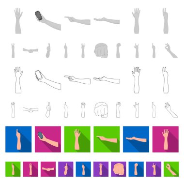 Jestler ve set koleksiyonu tasarım için onların anlamı düz simgeler. Duygusal iletişim vektör simge stok web illüstrasyon parçası.