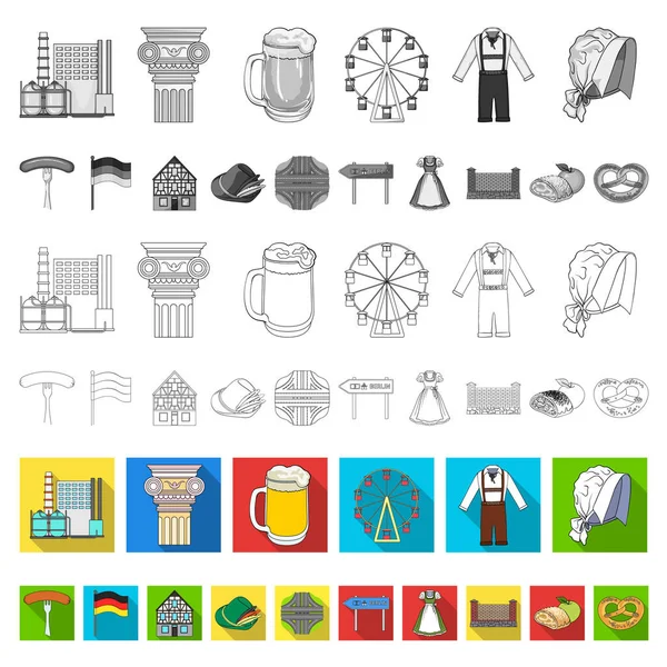 Land Duitsland plat pictogrammen in set collectie voor design. Duitsland en landmark symbool voorraad web vectorillustratie. — Stockvector