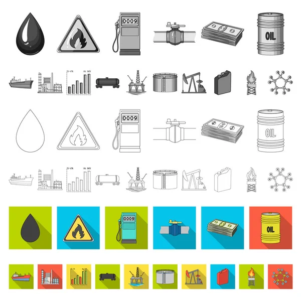 Ícones planos da indústria do petróleo na coleção de conjuntos para design. Equipamento e produção de óleo símbolo vetorial web ilustração . — Vetor de Stock