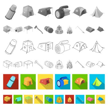 Çadır çeşitleri set koleksiyonu tasarım için simgeleri düz. Geçici barınma ve konut sembol stok illüstrasyon vektör.