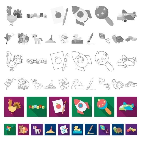 Kinderen speelgoed plat pictogrammen in set collectie voor design. Spel en bauble symbool voorraad web vectorillustratie. — Stockvector