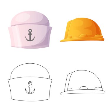 Şapkalar ve kap sembolü yalıtılmış nesne. Şapkalar ve aksesuar hisse senedi vektör çizim koleksiyonu.