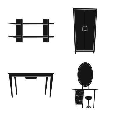 Mobilya ve daire işareti vektör tasarımı. Mobilya ve hisse senedi için ev vektör simge kümesi.