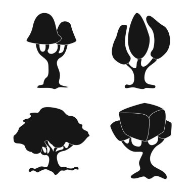 Ağaç ve doğa simgesi yalıtılmış nesne. Hisse senedi için ağaç ve taç vektör simge topluluğu.