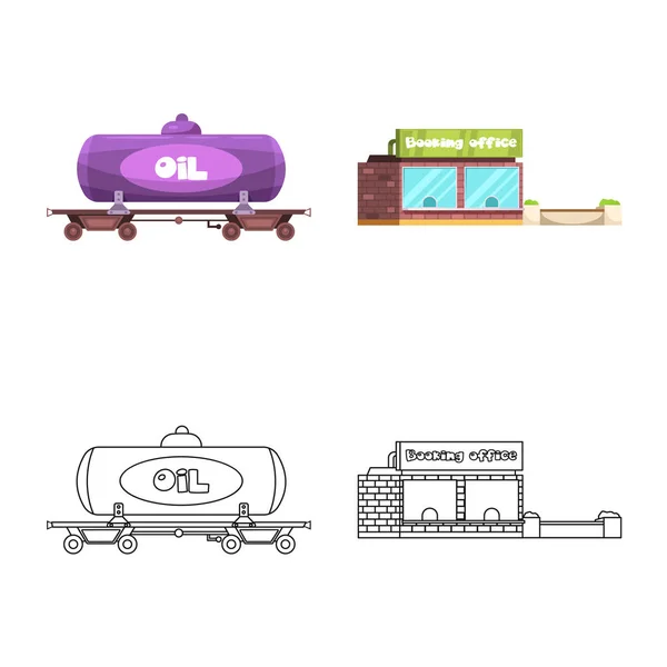 Vektorillustration des Bahnhofs- und Bahnhofslogos. Zug- und Fahrkartensymbole für den Bestand. — Stockvektor