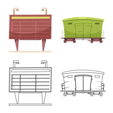 Tren ve istasyon logo vektör Illustration. Web için tren ve bilet hisse senedi simgesi kümesi.