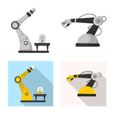 Robot ve fabrika simge vektör Illustration. Robot ve uzay hisse senedi vektör çizim seti.