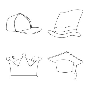 Şapkalar ve kap simge vektör tasarımı. Şapkalar ve aksesuar hisse senedi vektör çizim.