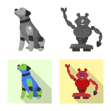 Robot ve fabrika logo vektör Illustration. Hisse senedi için robot ve uzay vektör simge kümesi.