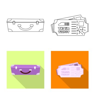 Tren ve istasyonu işareti yalıtılmış nesne. Tren ve bilet hisse senedi vektör çizim topluluğu.